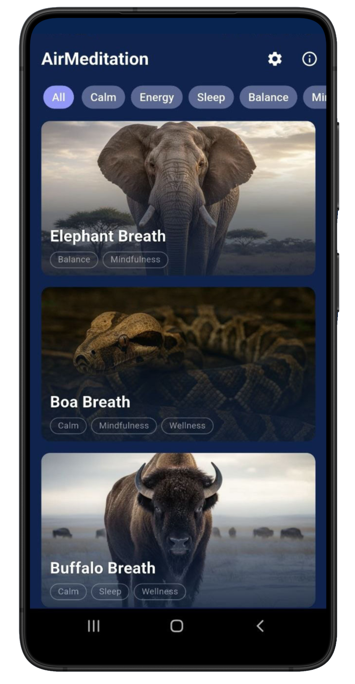 AirMeditation app — eight breathing techniques